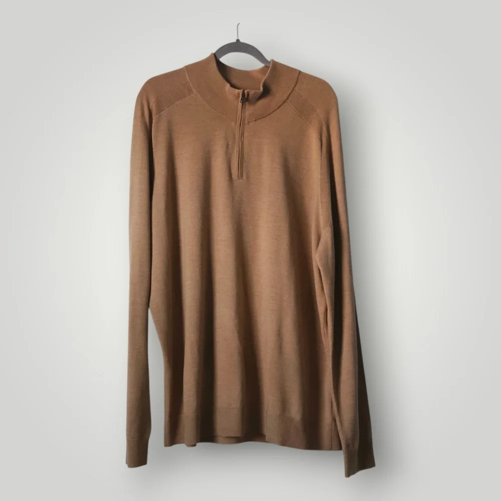 Express 100% Merino‎ Wool Quarter Zip Mock Neck Sweater Medium Camel Tan New